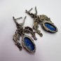 1980s Vintage Earrings Silver Plated Natural Sodalite Stone Baroque Dangle 12.8g