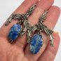 1980s Vintage Earrings Silver Plated Natural Sodalite Stone Baroque Dangle 12.8g
