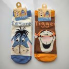 NIP Disney Pooh Eeyore & Tigger 2 Pair Socks Set, Blue & Brown Ladies 5 ~ 7