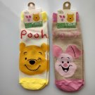 NIP Disney Winnie The Pooh & piglet 2 Pair Socks Set, Pink & Yellow Ladies 5 ~ 7