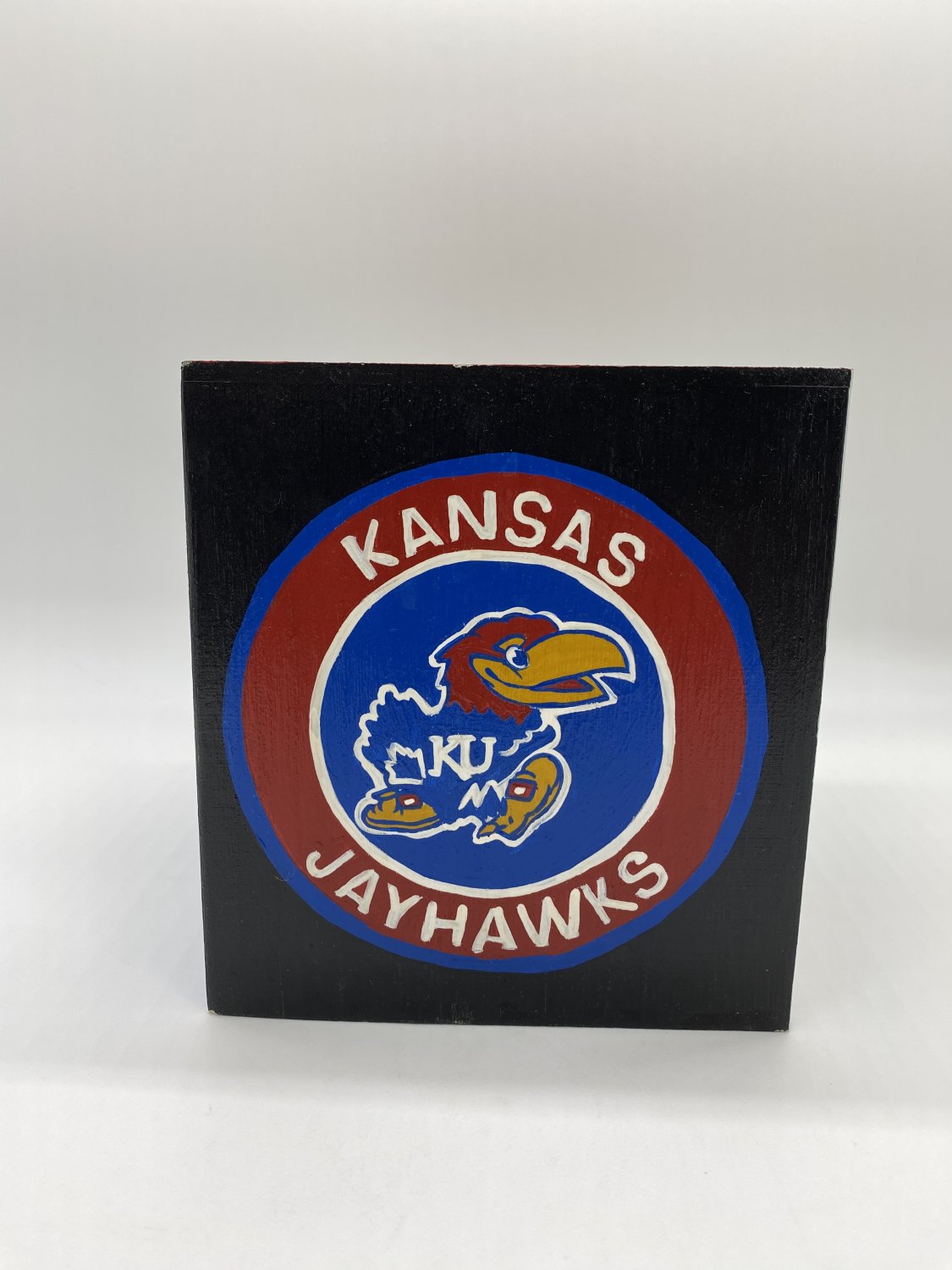 KU Jayhawk Tissue Box Square handmade painted University of Kansas Lawrence