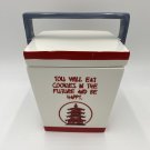 Cookie Jar Pagoda Fortune Eat Cookies Be Happy white red gray canister decor