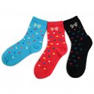 Nollia Heart Socks 3 pair Black Pink Turquoise Blue Cotton Blend Crew