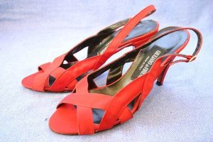 VINTAGE GIULIANO di FIRENZE WOMENS RED SILK SANDALS 7 B
