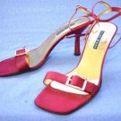 NINE WEST WOMENS RED SILK EVENING SANDALS/HEELS 9 M