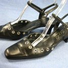 STUDIO DELMAN BLACK LEATHER ANKLE STRAP PUMPS 7 M