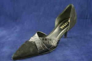 RALPH LAUREN BLACK LEATHER D'ORSAY PUMPS 7 B EUC