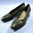 LILY OF FLORENCE BLACK SNAKESKIN LEATHER PUMPS 8 AA