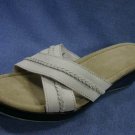 LANDS END OFF WHITE LEATHER WEDGE SLIDE SANDAL 10 B NEW