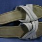 LANDS END OFF WHITE LEATHER WEDGE SLIDE SANDAL 10 B NEW