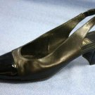 AMALFI BLACK CAP-TOE SLINGBACK PUMPS 10 AA EXCL