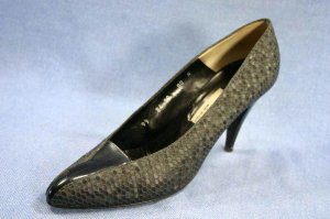 PANCALDI BLACK SNAKE & PATENT HI HEEL PUMPS 10 AA $295
