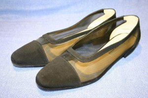 SAKS FIFTH AVENUE BLACK FABRIC & MESH FLATS 8.5 M