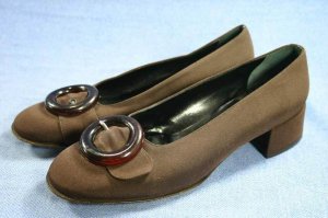 PALOMA BROWN FABRIC LOW HEEL PUMPS SHOES 8.5 B