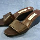 ETIENNE AIGNER BROWN LEATHER WEDGE SOLE SLIDES 10 M EUC