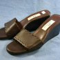 ETIENNE AIGNER BROWN LEATHER WEDGE SOLE SLIDES 10 M EUC