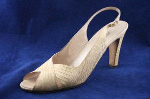 VTG BRUNO MAGLI TAN LIZARD OPEN TOE SLINGBACK PUMPS 10N