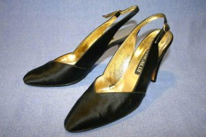 PANCALDI BLACK SILK EVENING SLINGBACK PUMPS SIZE 8.5 AA