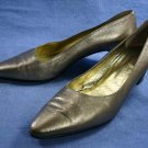 PETRA GOLD LEATHER MID-HEEL PUMPS 7.5 M