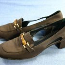 PALOMA BROWN FABRIC OPEN SIDE LOW HEEL PUMPS 9 AA