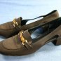 PALOMA BROWN FABRIC OPEN SIDE LOW HEEL PUMPS 9 AA