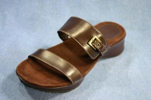 ENZO ANGIOLINI BROWN LEATHER WEDGE SLIDE SANDALS 6.5 M