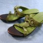 NINE WEST INCA GREEN LEATHER WOOD SOLE SLIDES 6 M