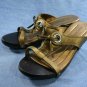 NINE WEST INCA BRONZE LEATHER WOOD SOLE SLIDES 6 M