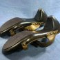 NINE WEST INCA BRONZE LEATHER WOOD SOLE SLIDES 6 M