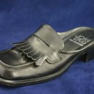 JOAN & DAVID WOMEN BLACK LEATHER SHAWL MULES 37.5/7.5 M