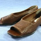 TALBOTS BROWN WOVEN LEATHER OPEN TOE FLATS 7.5 M