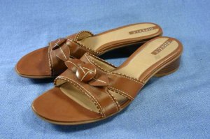 NICKELS BROWN LEATHER SLIDE SANDALS SHOES 9 M NEW