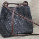 NEIMAN MARCUS BLACK & BRN WOVEN LEATHER HANDBAG ITALY