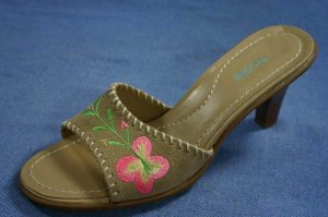 NICOLE TAN SUEDE HIGH HEEL SLIDE SANDALS 7 M MINT