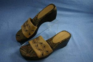 GIANNI BINI WOMENS WOOD WEDGE TAN SLIDE SANDAL 8 M