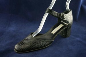 ANNE KLEIN BLK GENUINE LIZARD ANKLE STRAP PUMPS 7 N EUC