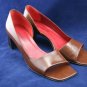 ANN TAYLOR WOMENS BRN LEATHER OPEN TOE PUMPS 7 M MINT