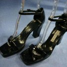 ANNE KLEIN BLACK PATENT ANKLE STRAP PLATFORM SANDAL 8.5