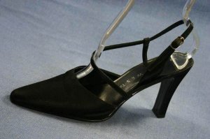 NINE WEST BLACK SATIN POINTY TOE SLINGBACK PUMPS 7.5 M