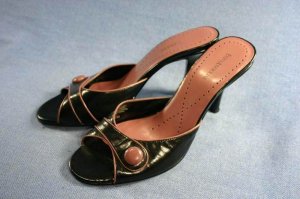 ENZO ANGIOLINI BLACK & PINK HIGH HEL SLIDES 10 M MINT
