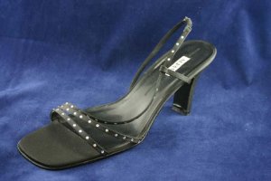 ALFANI BLACK SATIN RHINESTONE STRAPPY SANDALS 10 M MINT
