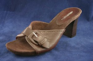 AEROSOLES WOMENS BRN LEATHER SLIDE SANDALS HEELS 10 NEW