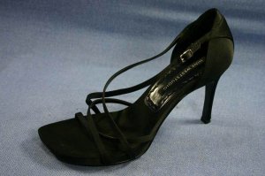 NINE WEST STUDIO BLK SATIN STRAPPY PLATFORM SANDALS 8.5