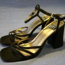 NINE WEST BLACK SILK EVENING SANDALS SHOES 8 M MINT