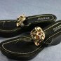 FRANCO SARTO BLACK WEDGE LEOPARD THONG SANDALS 8 M