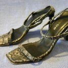 BEBE WOMENS HIGH HEEL GRAY SNAKSKIN SANDALS 7 M