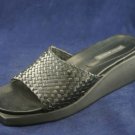 SESTO MEUCCI BLK WOVEN LEATHER WEDGE SLIDE SANDALS 8.5