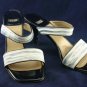 STUART WEITZMAN BLUE FABRIC PATENT SLIDE SANDALS 8 B