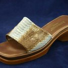 RANGONI WOMENS LT BLUE/BROWN SNAKESKIN SLIDE SANDALS 5