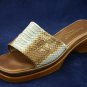 RANGONI WOMENS LT BLUE/BROWN SNAKESKIN SLIDE SANDALS 5